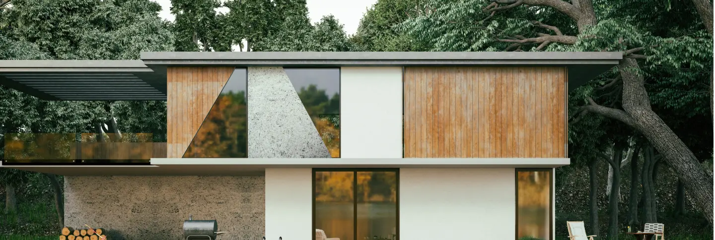 Modernes Haus mit vielen Fenstern zum Verkaufen